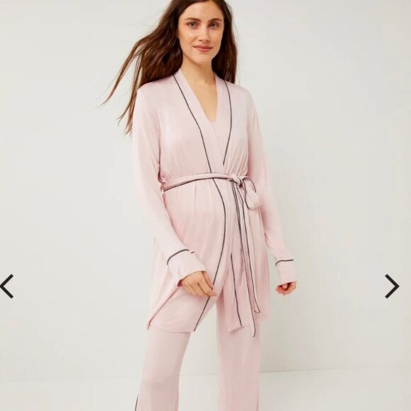 A Pea In The Pod Maternity Nursing 3 Piece Pajama Set Size Small Pink Sleepwear - Picture 6 of 15